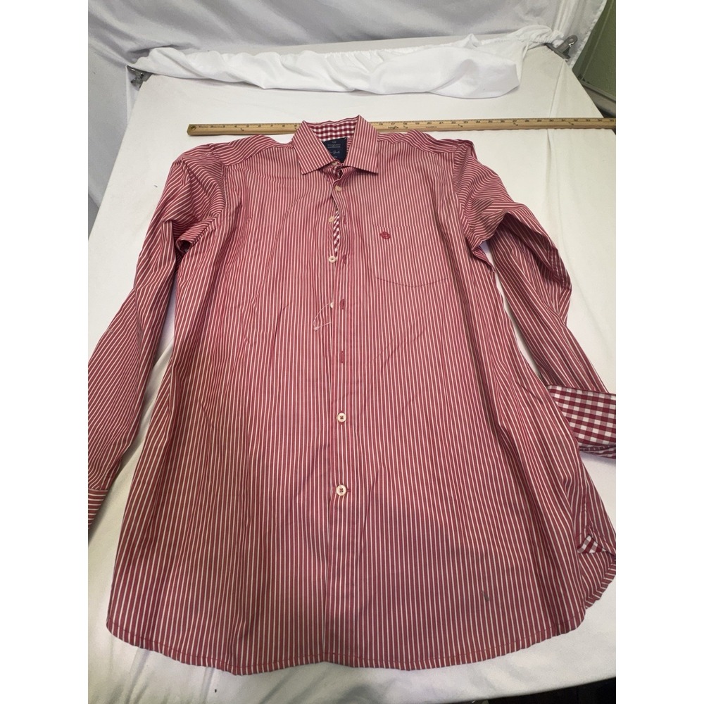 Bugatti Men's Red Stripe Shirt Long Sleeve Button Down Size L Flip Cuff Preppy